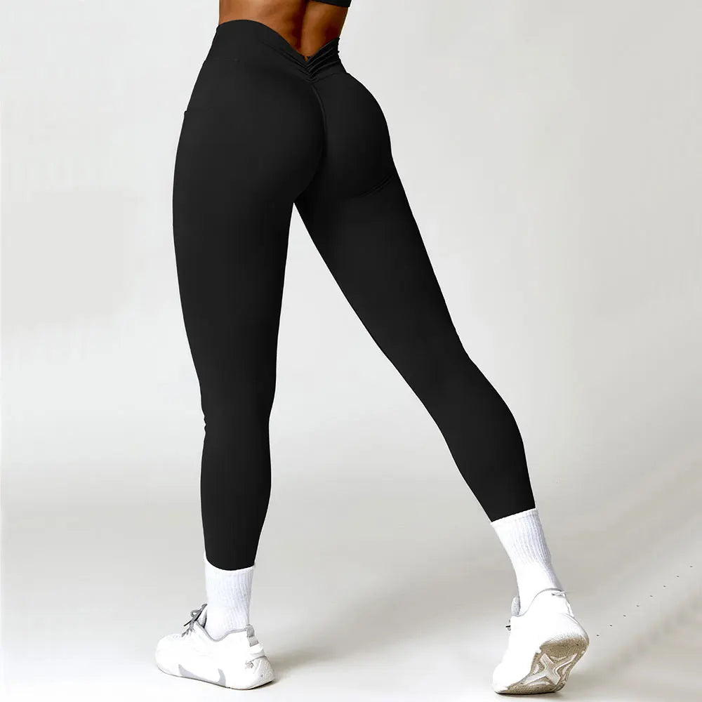 Nylon V Back Booty High Waist Yoga Pants for Women Scrunch Butt Yoga Leggings Workout Gym Tights Sexy Sports Legging Active Wear-Gennys fashion