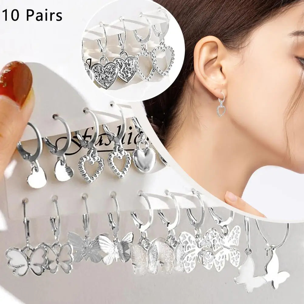 New Gold Color Butterfly Love Hoop Earrings Set New Creative Simple Heart Hollow Dangle Earring for Women Fashion Trendy Jewelry-Gennys fashion