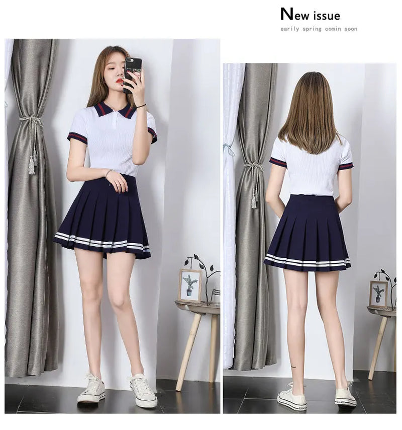 High Waist Women'S Skirts Striped Pleated Elastic Waist Female Sweet Mini Dance Plaid Skirt Y2K Korean England Style-Gennys fashion