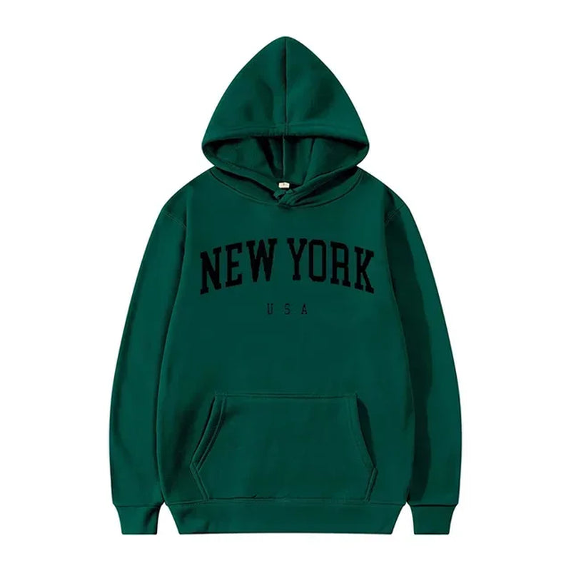 Men Women New York U.S.A City Hoodies Fashion Letter Printed Graphic Sweatshirts Loose Casual Harajuku Hooded Pullover Sportwear-Gennys fashion