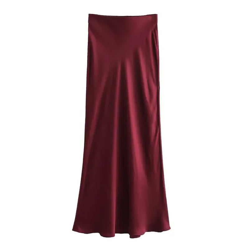 2024 Women Solid Satin Skirt Strethy High Waist Female Long Skirt 6X007-Gennys fashion