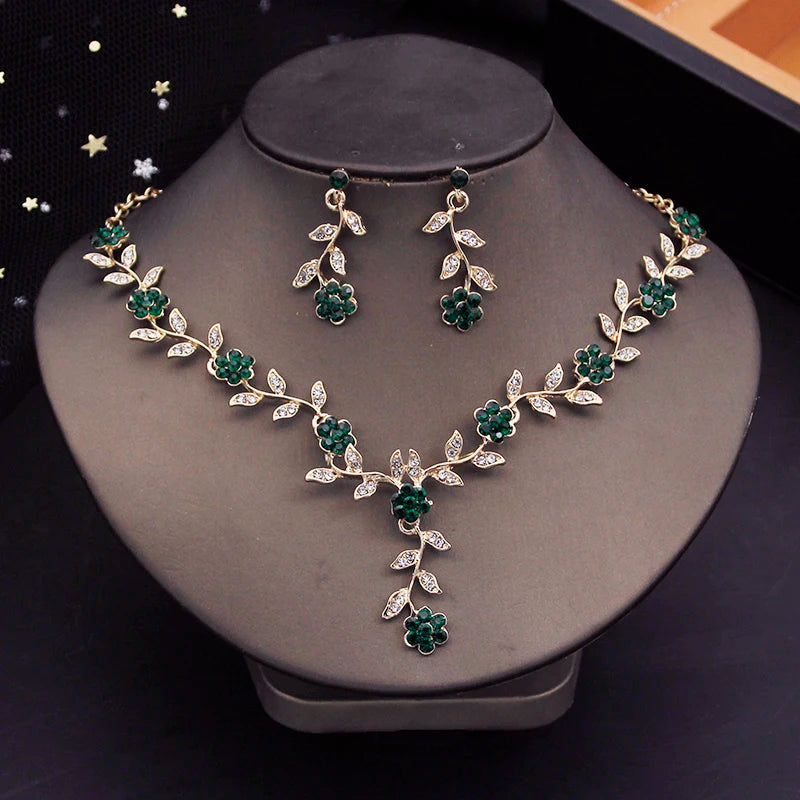 Rhinestone Bride Jewelry Sets for Women Luxury Flower Choker Necklace Earrings Wedding Dress Bridal Necklace Sets Fashion-Gennys fashion