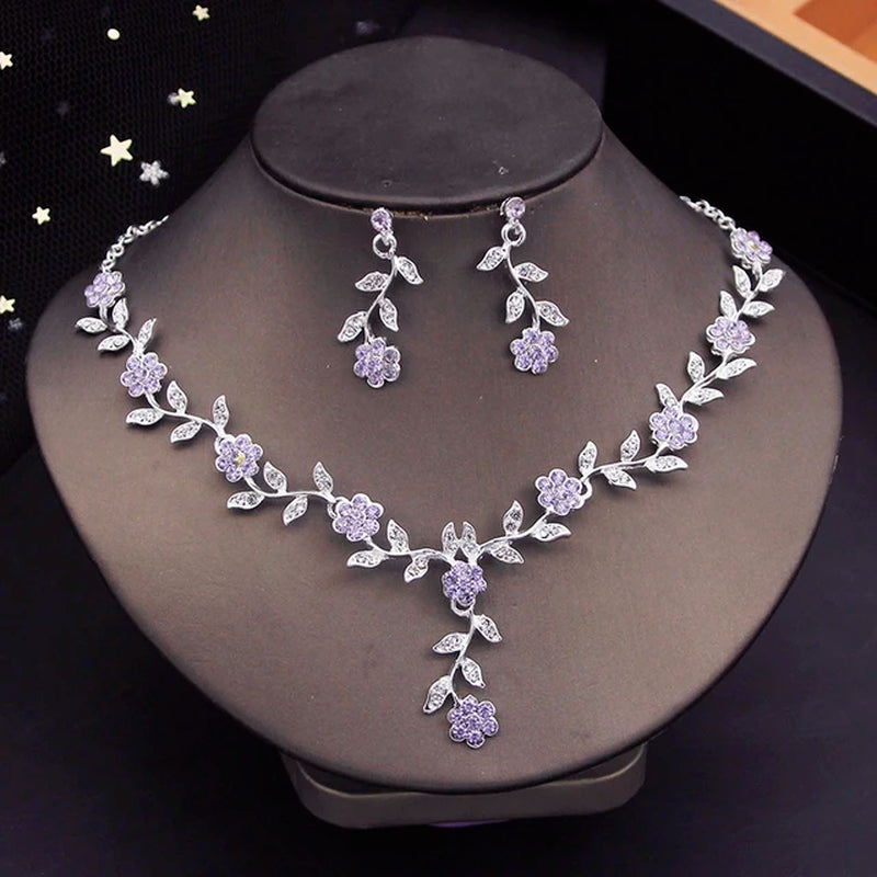 Rhinestone Bride Jewelry Sets for Women Luxury Flower Choker Necklace Earrings Wedding Dress Bridal Necklace Sets Fashion-Gennys fashion