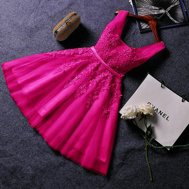 Elegant Pearl Pink Prom Dresses 2022 Sexy Prom Dress Short V Neck Appliques Beading Lace up Knee-Length Graduation Party Gowns-Gennys fashion