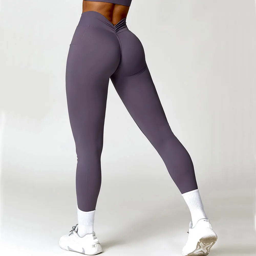 Nylon V Back Booty High Waist Yoga Pants for Women Scrunch Butt Yoga Leggings Workout Gym Tights Sexy Sports Legging Active Wear-Gennys fashion