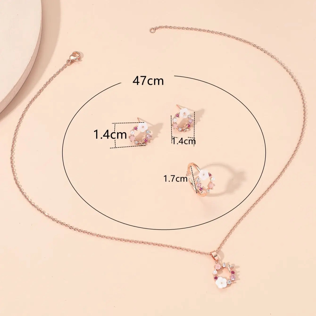 4 Pieces Rose Gold-Color Lady Flower Fashion Accessories Zircon Simple Ornate Exquisite Necklace Ring Earrings Jewelry Set-Gennys fashion