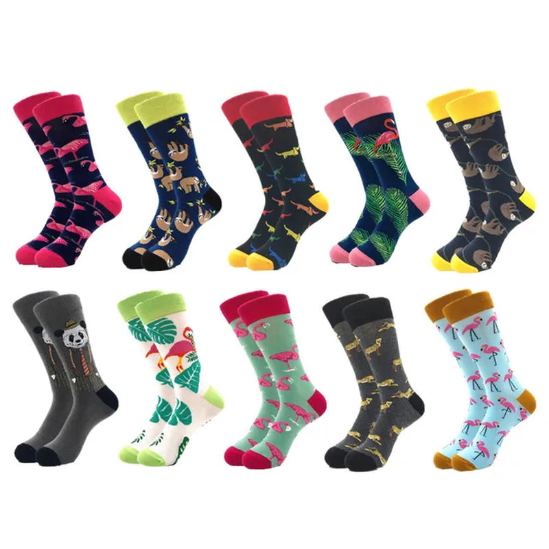 10Pairs/Lot Brand Quality Mens Socks Combed Cotton Colorful Happy Funny Sock Autumn Winter Warm Casual Long Men Compression Sock-Gennys fashion