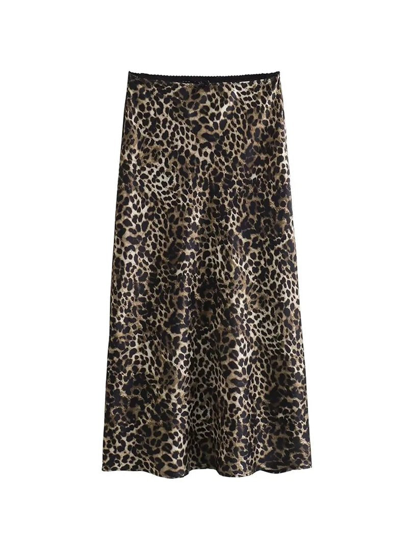 TRAF Women Vintage Chic Leopard Skirt 2024 New Fashion Spring Summer Holiday Women Skirt Women Zipper Long Straight Skirt-Gennys fashion