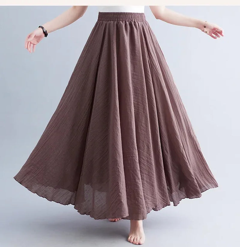 Fashion Cotton Linen Clothes Women Skirts Maxi Y2K Elegant Beach Saia Ropa Mujer Casual Vestido Boho Long Skirt Faldas Harajuku-Gennys fashion