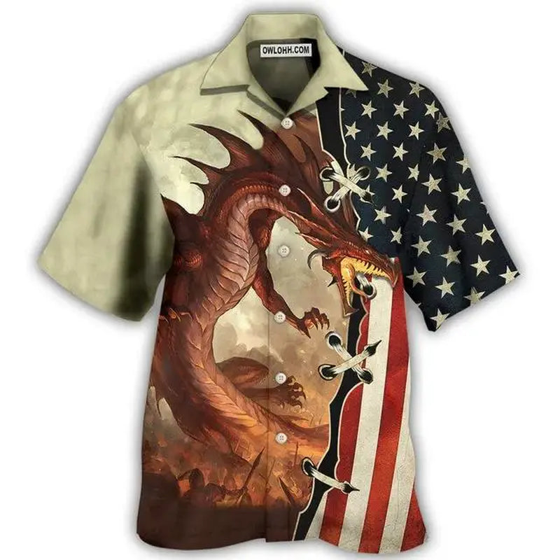 Summer Beach 3D Print Dragon Loose Short Sleeve Retro Shirt for Streetwear Camisas Casuais Hawaiian Blouse Slim Fit Men Clothing-Gennys fashion