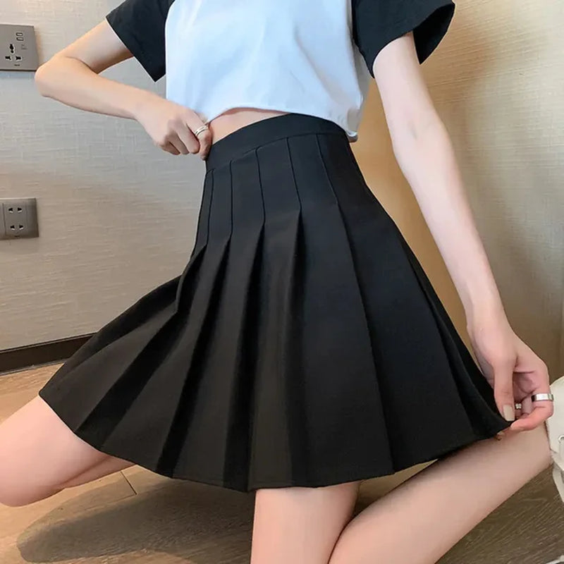 Short Skirt Women'S plus Size Women'S Summer High Waisted Harajuku Korean Black Mini Pleated Skirt Female Student Uniform-Gennys fashion