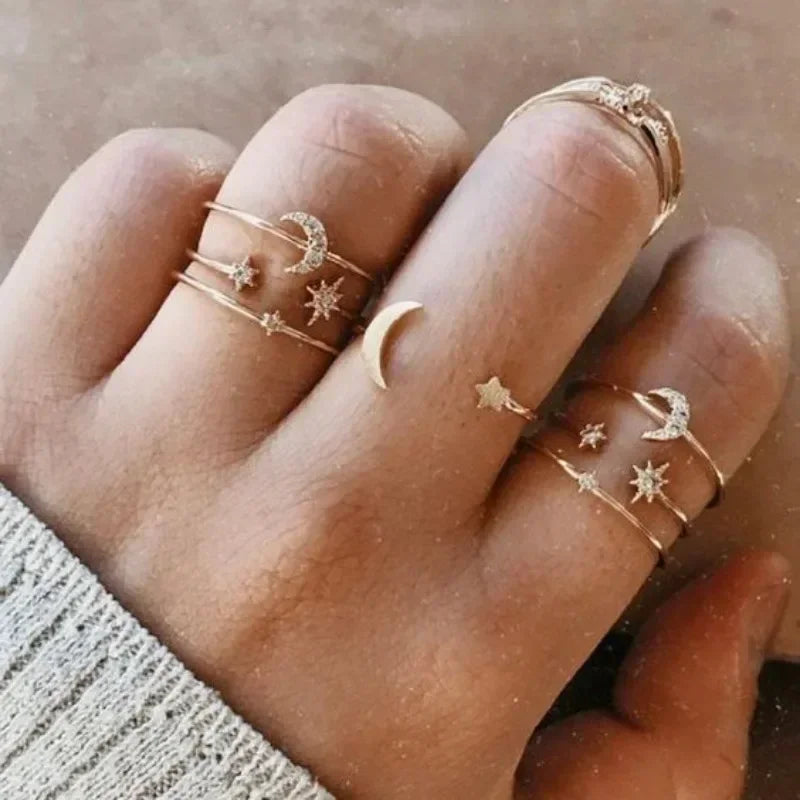 Crystal Rings Set Vintage Women Butterfly Pearl Geometric Hollow Ring Girls Anillos Jewelry Bague Adjustable Funk Jewellery-Gennys fashion