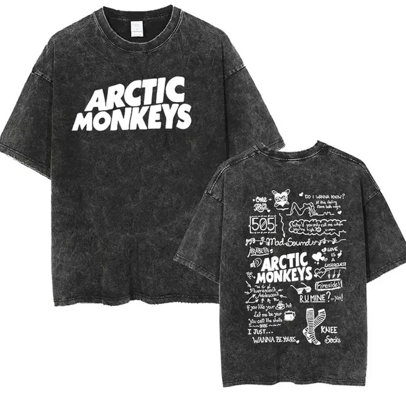 Retro Rock Arctic Monkeys Music Album Graphic T-Shrit Men'S Vintage Washed Oversized Short Sleeve T Shirt Y2K Hip Hop Streetwear-Gennys fashion