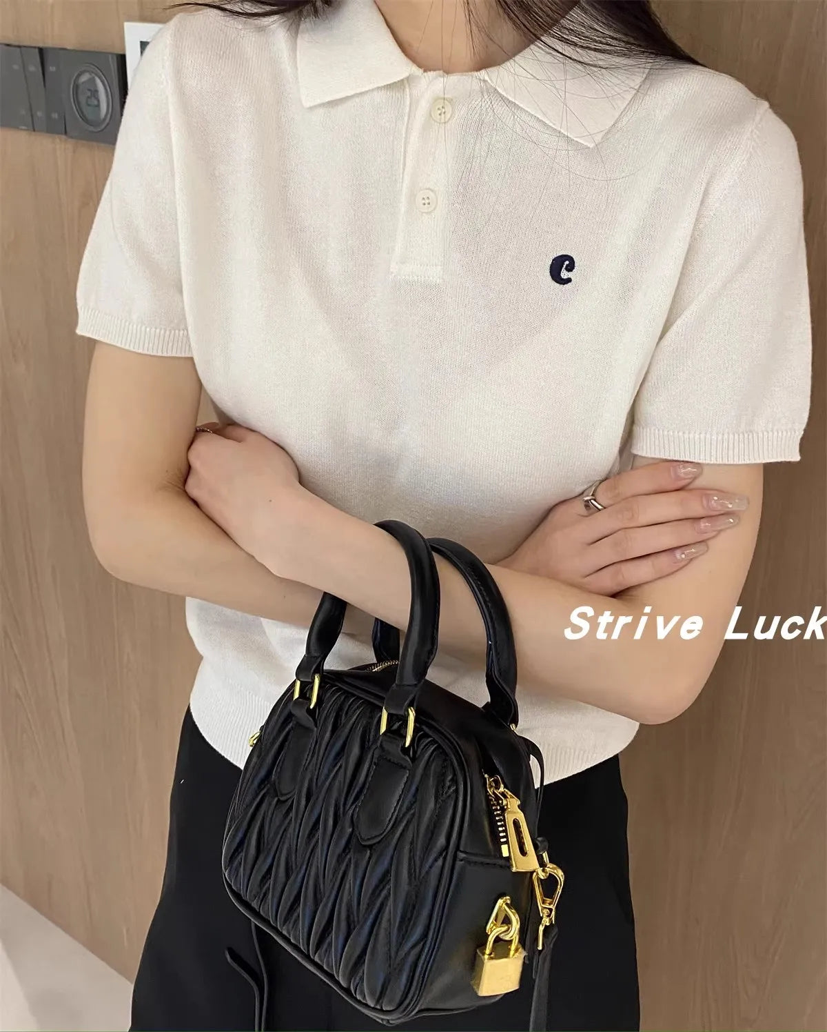 2024 New Spring/Summer Cashmere Short Sleeve Knitted Women POLO Collar Short Sleeve Cashmere Short Sleeve Women-Gennys fashion