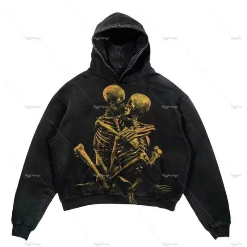 2024 Coats Streetwear Gothic Casual Alphabet Blast Print Pattern Men Clothing Skull Fashion Hoodie Men Harajuku Retro Y2K Hoodie-Gennys fashion