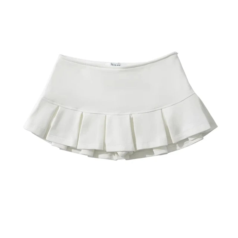 New Women'S Terry Fabric Low Waist Y2K Mini Skirt Wide Pleat Decoration Light Grey Flounce a Line Skort Hot Sweet-Gennys fashion