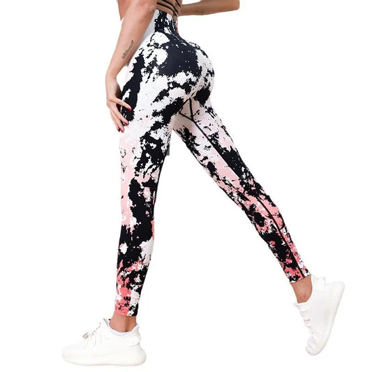 Women Tie Dyed Yoga Leggings with High Waist Print, Fashionable Running Leggings, Fitness Running Exercise Leggings-Gennys fashion