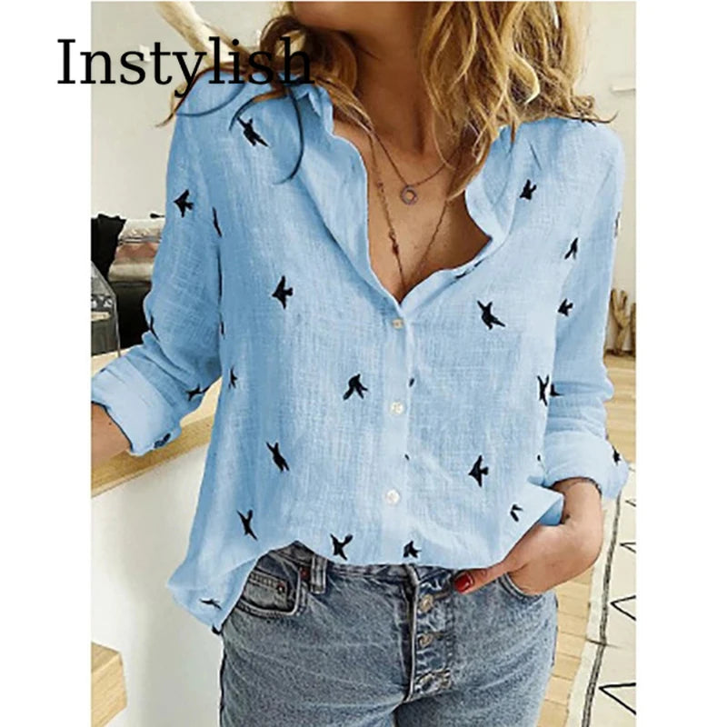 Elegant Cotton Linen Shirts Women Casual Solid Button Lapel Blouses Shirts Autumn Winter Long Sleeve Loose Tops Tunic Blusas-Gennys fashion