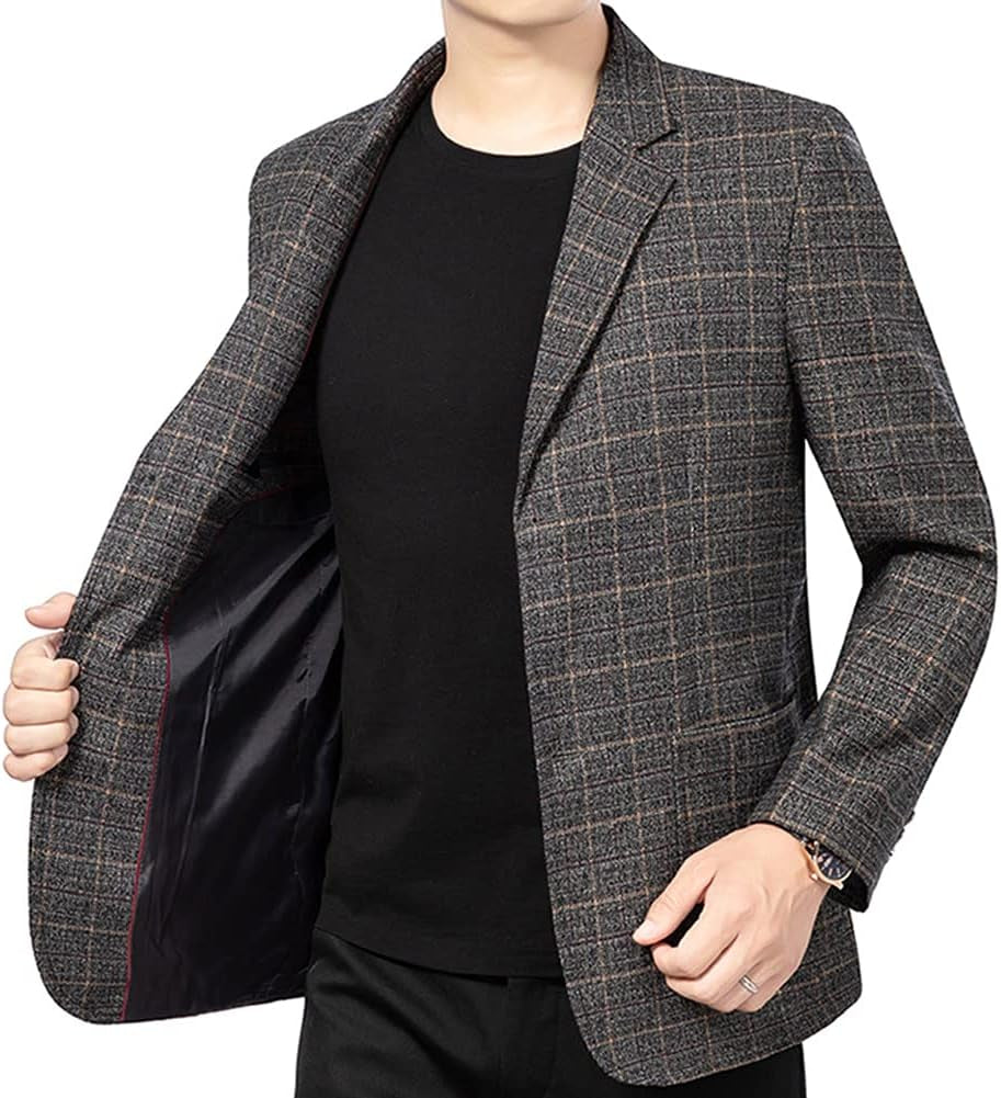 Mens Vintage Check Blazer Slim Fit 2 Buttons Business Casual Plaid Suit Jacket-Gennys fashion